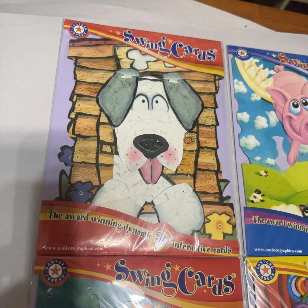 New Lot of 6 Swing 3D Popup Cards Santoro Birthday colorful dog pig circus roses
